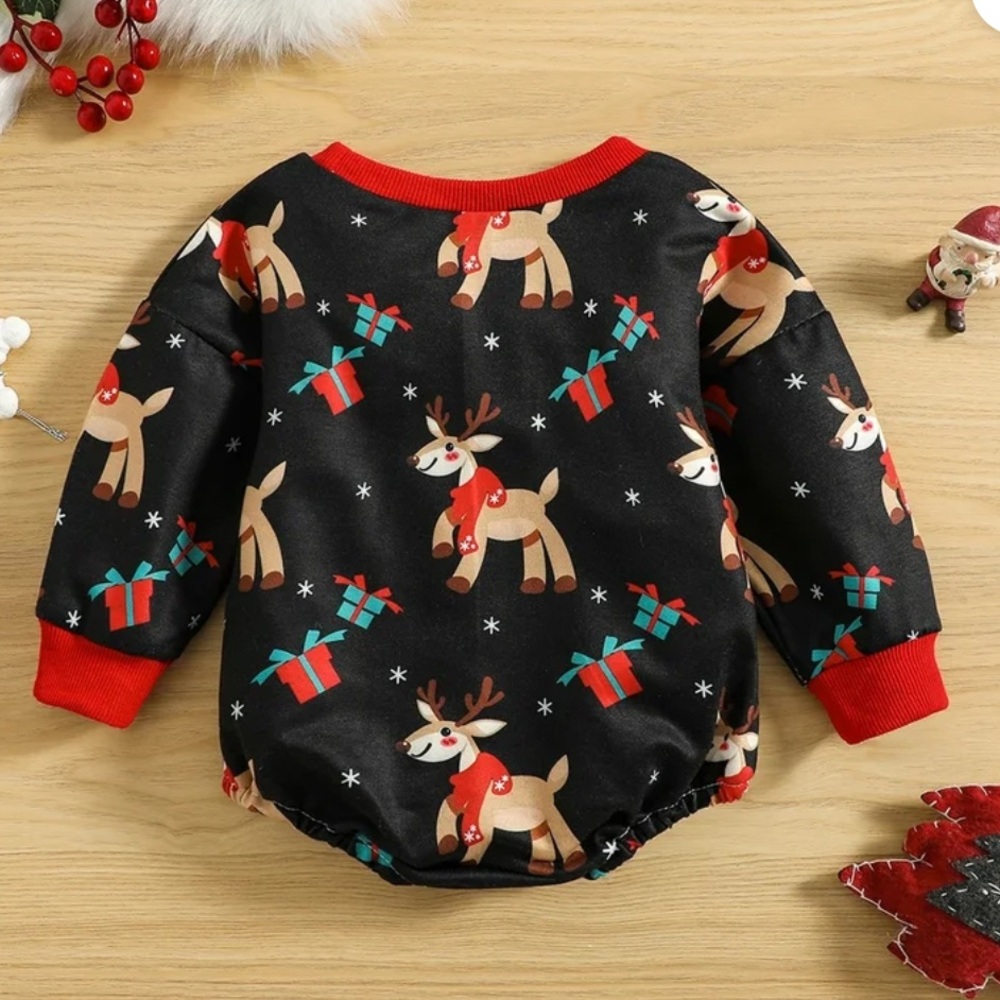 Baby Romper Christmas reindeer Long Sleeve Crew Neck Jumpsuit 6-12 month (bin R) - Picture 2 of 12